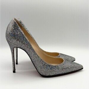 Christian Louboutin Silver Glitter Pigalle Follies 100mm Pump Stiletto Sz EU 36